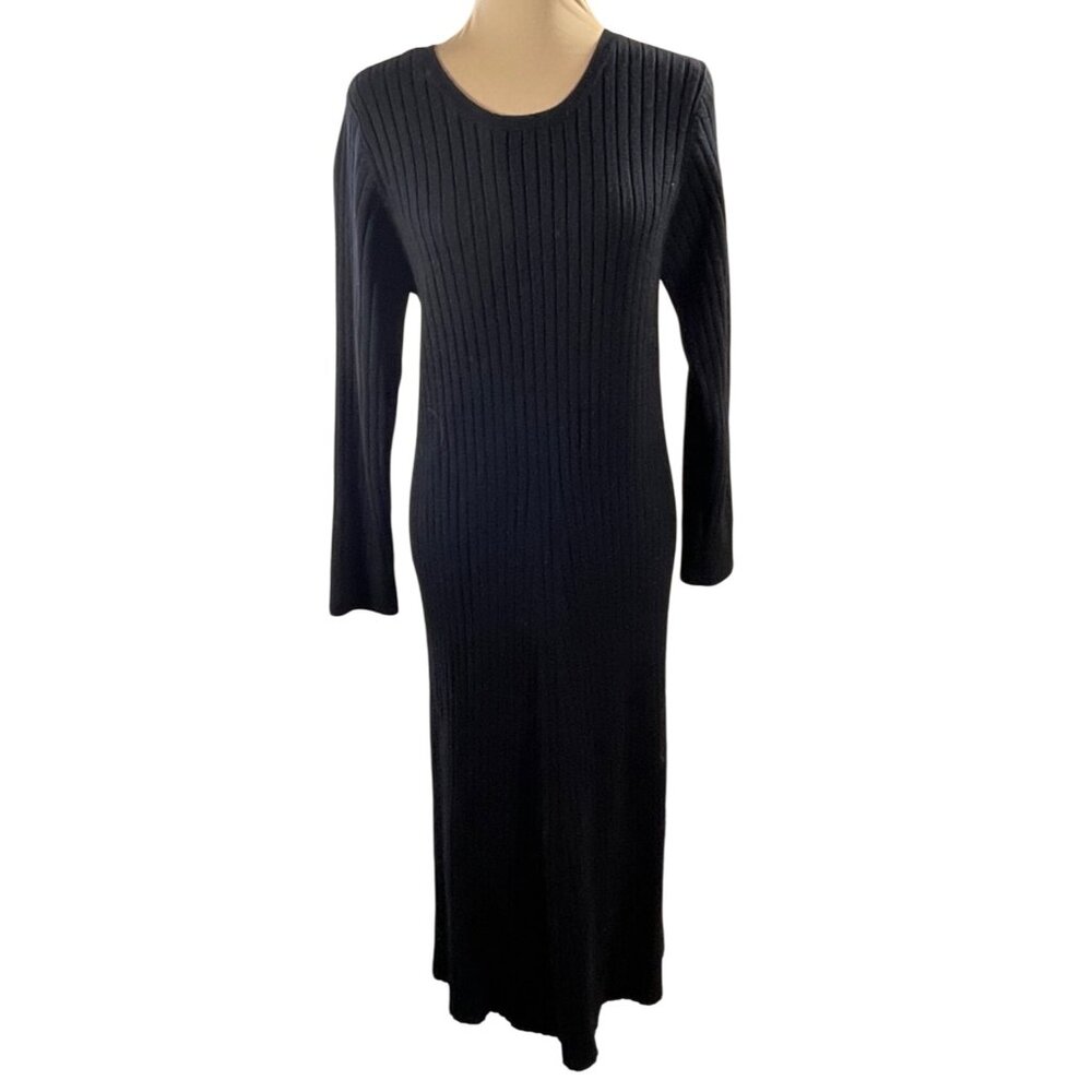 Wayf dede X Emily BFF Hollie Sweater Dress Back Tie Black Size L Large Long Slee